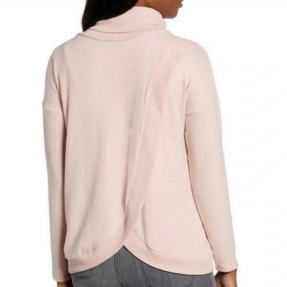 Gibson Size L Womens Cozy Turtleneck Sweater New Tunic Split Faux Wrap Back Pink - Picture 10 of 11